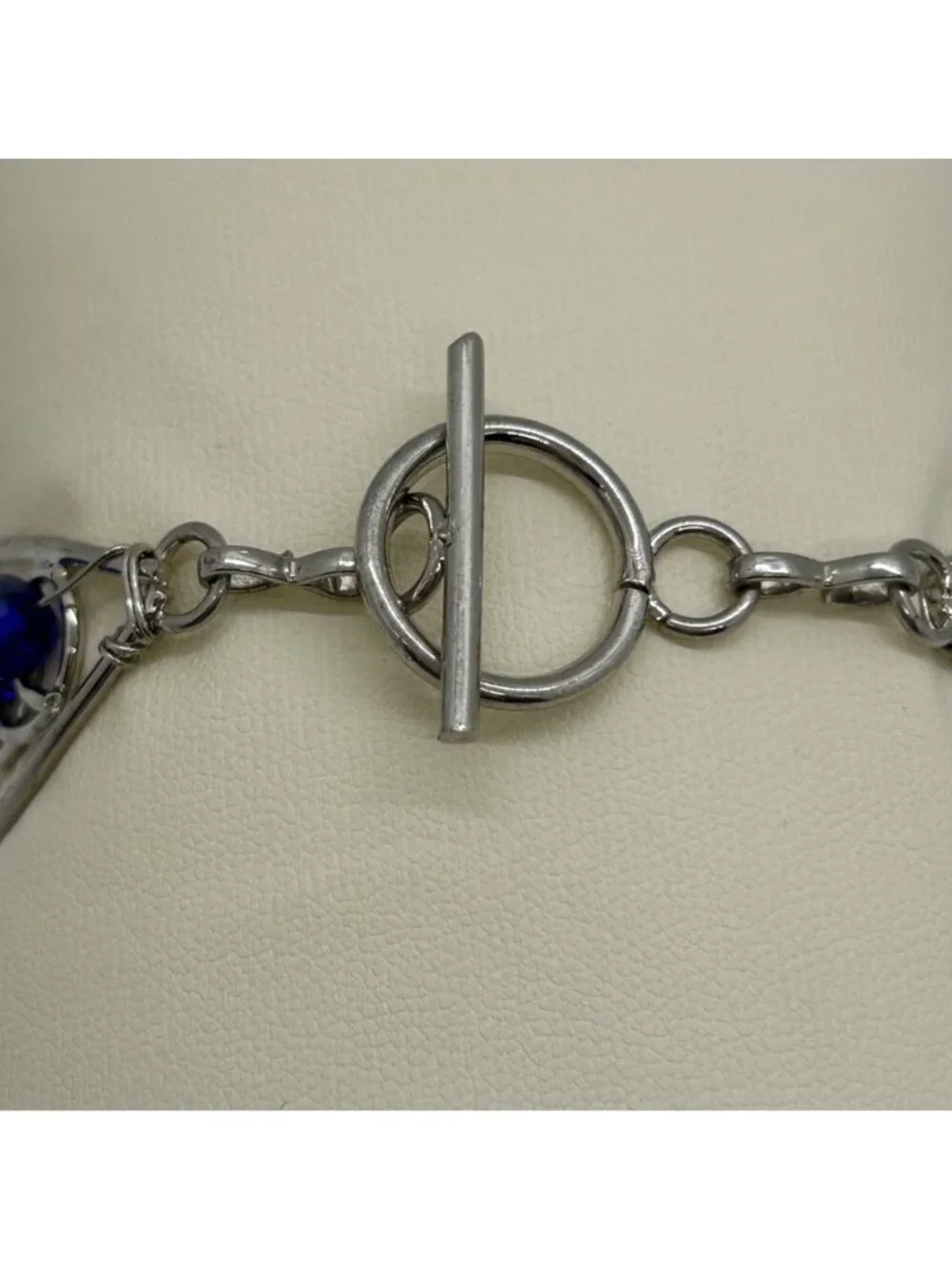 Handcrafted Silver-Tone Blue Rhinestone Crystal Floral Rosette Toggle Clasp Stat